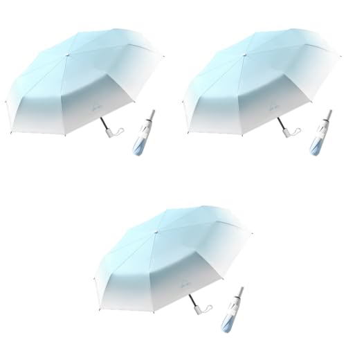 PALAY® Automatic Folding UV Umbrella for Women Kids 8 Fiber Ribs Gradient Modern Style Travel Rain Sun Proof UPF 50 One Button Open Close Ultra Lightweight Azure Blue 3PCS PALAY® Automatic Folding UV Umbrella for Women Kids 8 Fiber Ribs Gradient Modern Style Travel Rain Sun Proof UPF 50 One Button Open Close Ultra Lightweight Azure Blue 3PCS